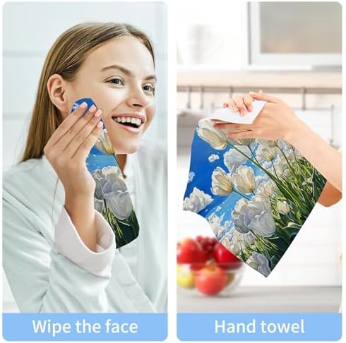 White Tulips Washcloth Set Perfect for Hands Face and Body