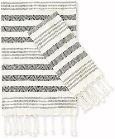 Folkulture Gray Hand Towels Set of 2 with Tassel