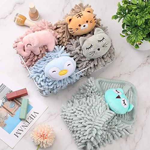 Chumia 9 Pack Cute Chenille Soft Cartoon Animal Hand Towels with Hanging Loopler
