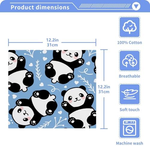 YETTASBIN Cute Panda Washcloth 2 Pack - Soft Reusable 12x12 inch