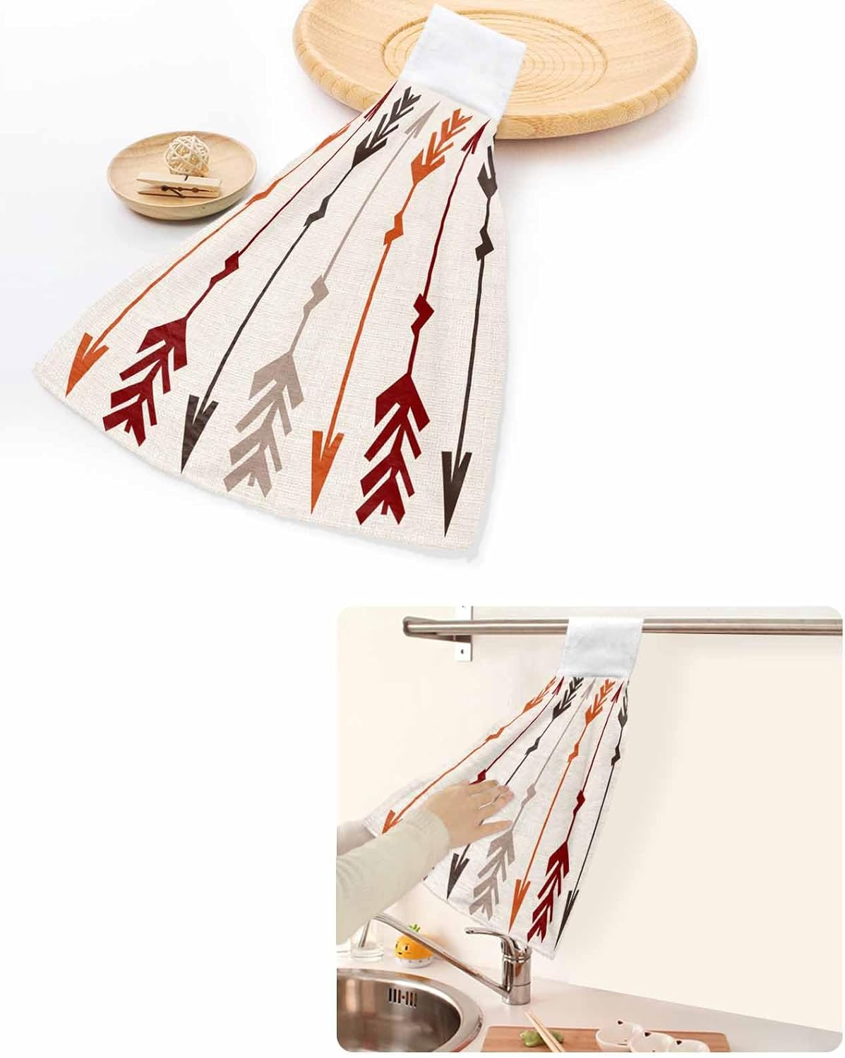 Retro Arrow-Printed Hand Towels Set - Hanging Linen for Kitchen Bathroom
