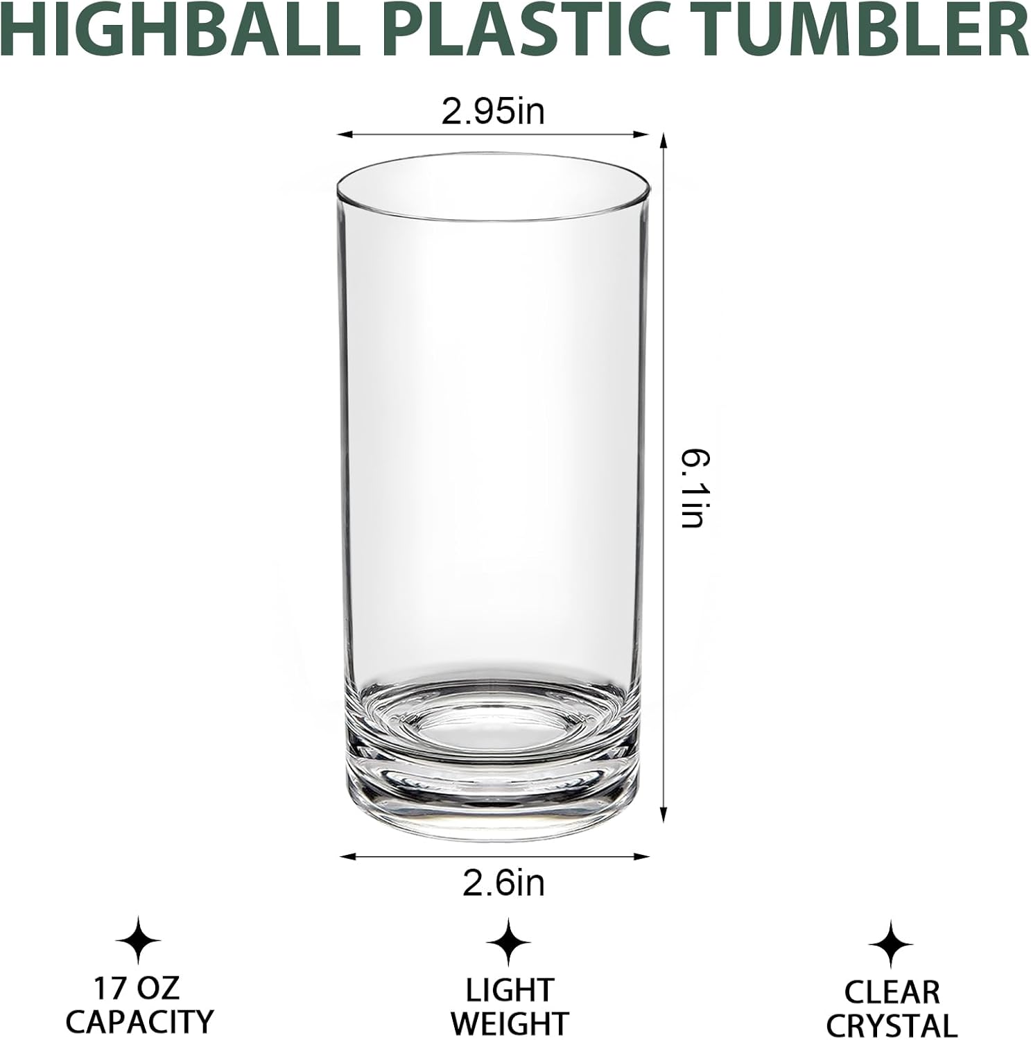 12-Piece 17 Oz Clear Plastic Tumblers Set