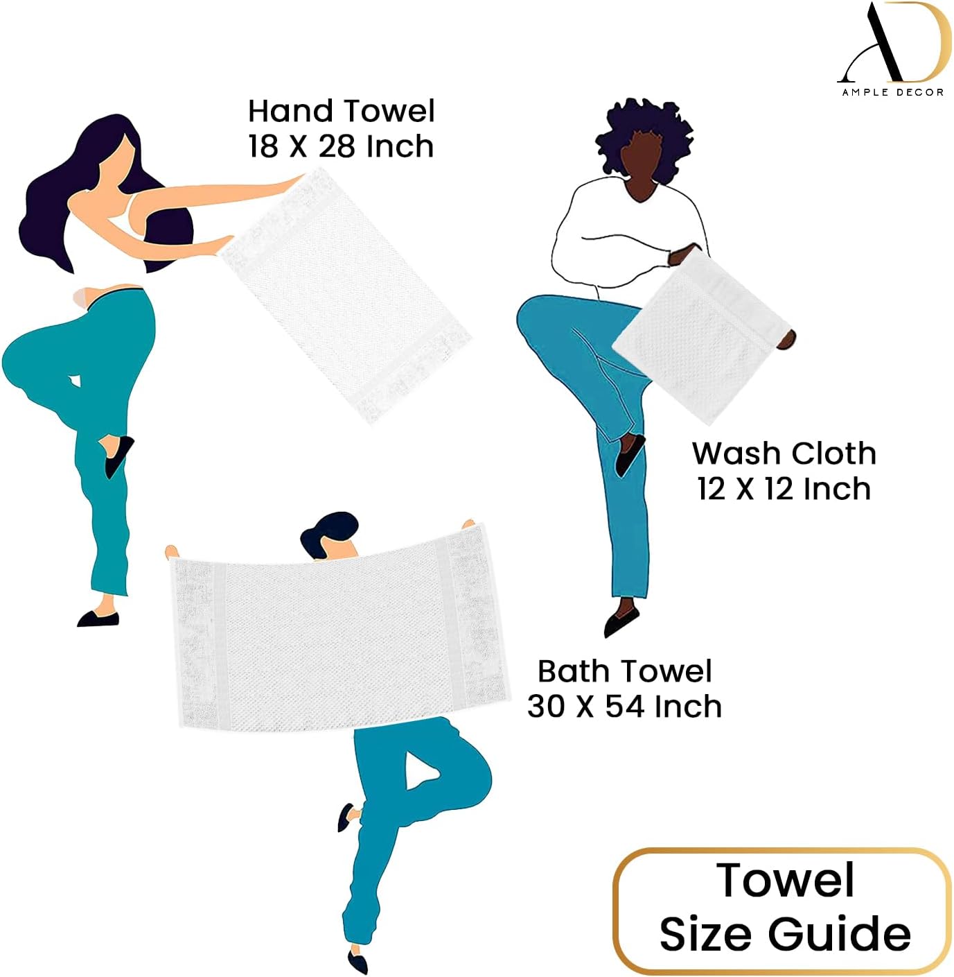 Ample Decor 6 Piece Towel Set - 100 Cotton Quick Dry