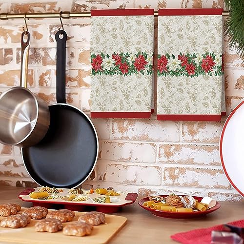 YOUNGKIDS Kitchen Towels Pack of 4 Poinsettia Design