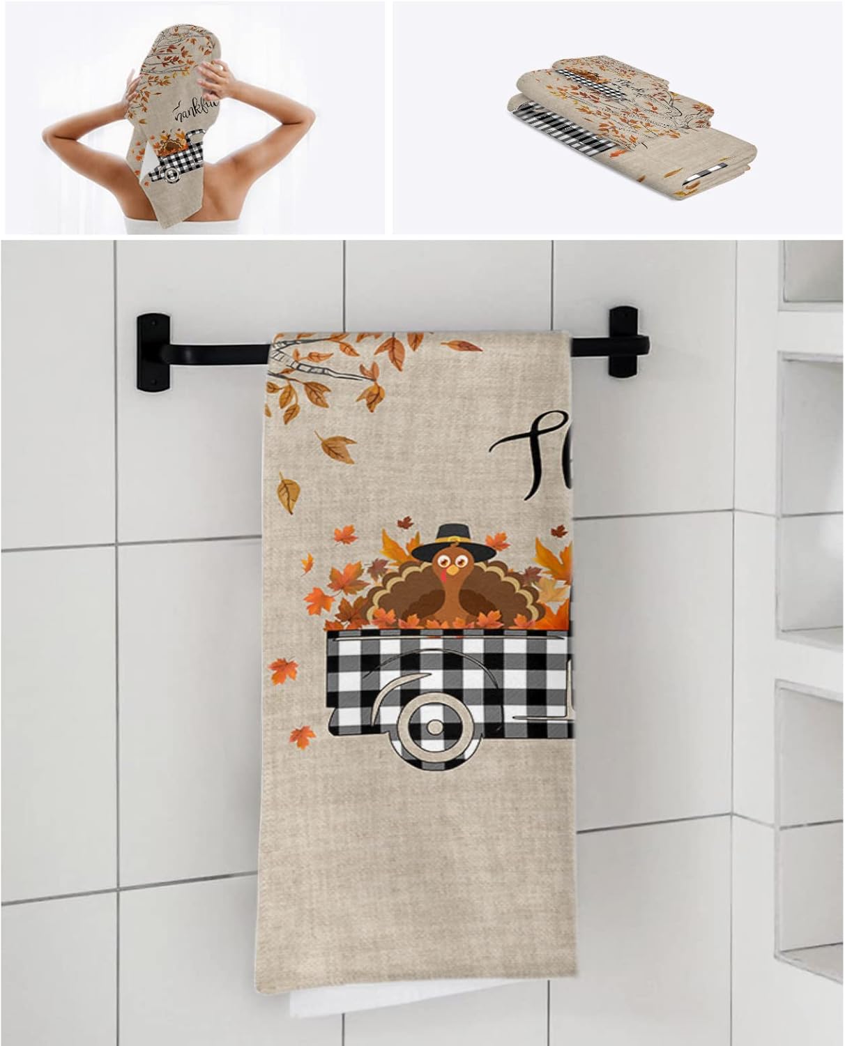 Thanksgiving Bath Towels Set 3-Piece Soft Absorbent Ugly Christmas Sweater Style