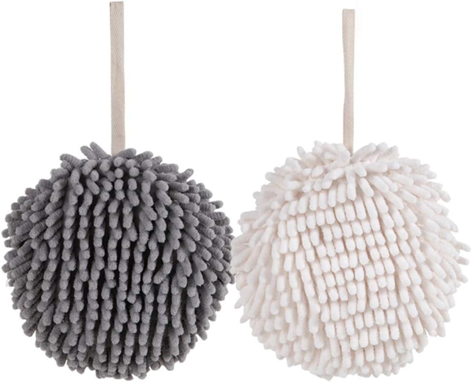 Soft Absorbent Chenille Hand Towels Set of Two White and Grey