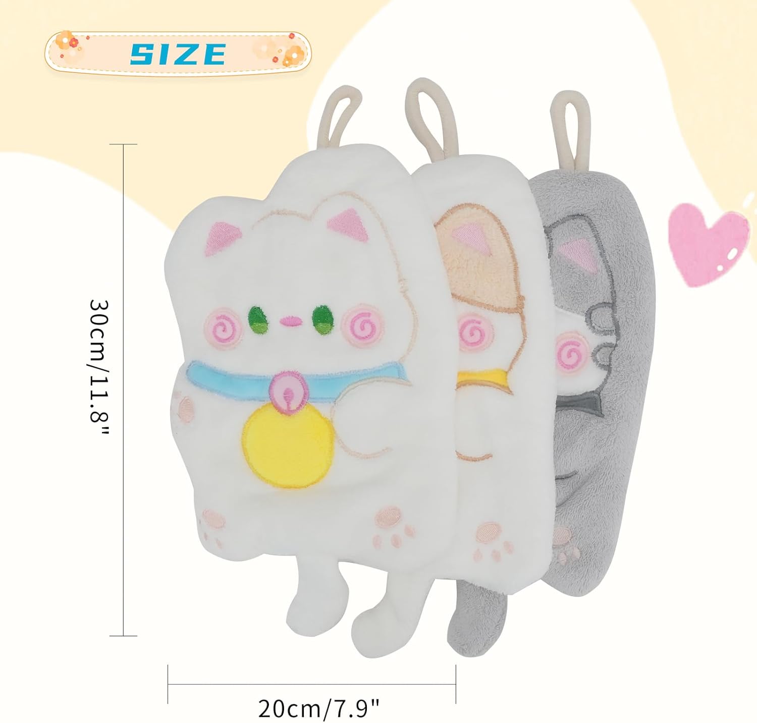 Super Absorbent Coral Velvet Cat Hand Towels 3-Pack