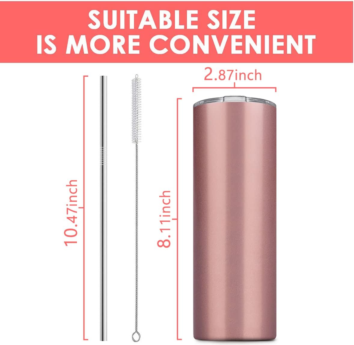 8 Pack Stainless Steel Tumbler with Straw and Brush
