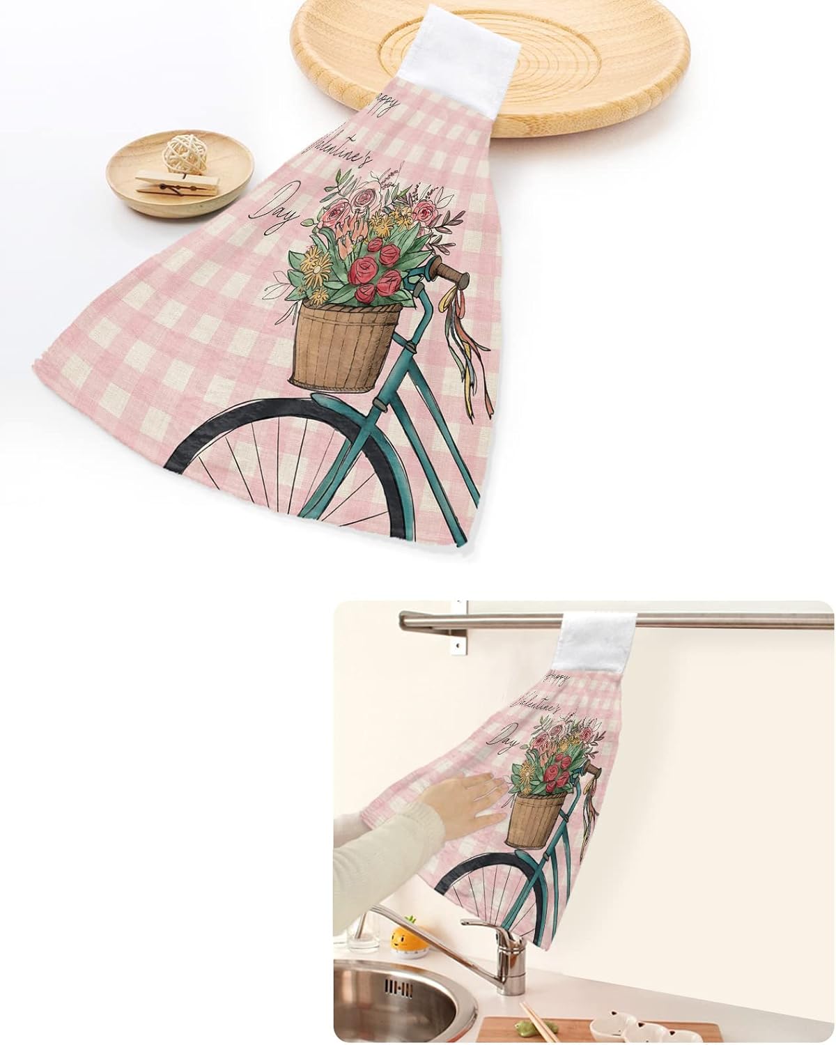 Hand Tie Towel Set Rose Pink Gingham