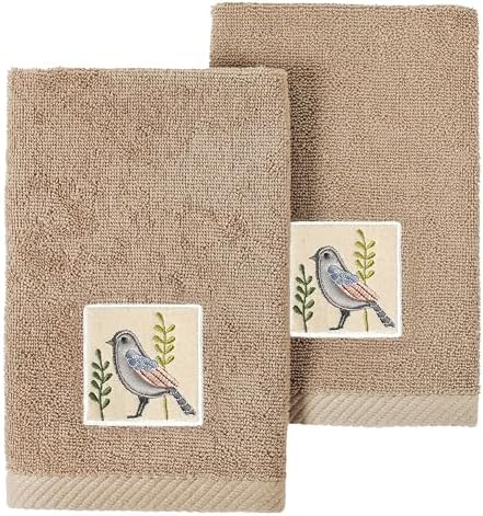 KESSLER-Turkish Cotton 2-Piece Fingertip Towel Set with Bird Motif