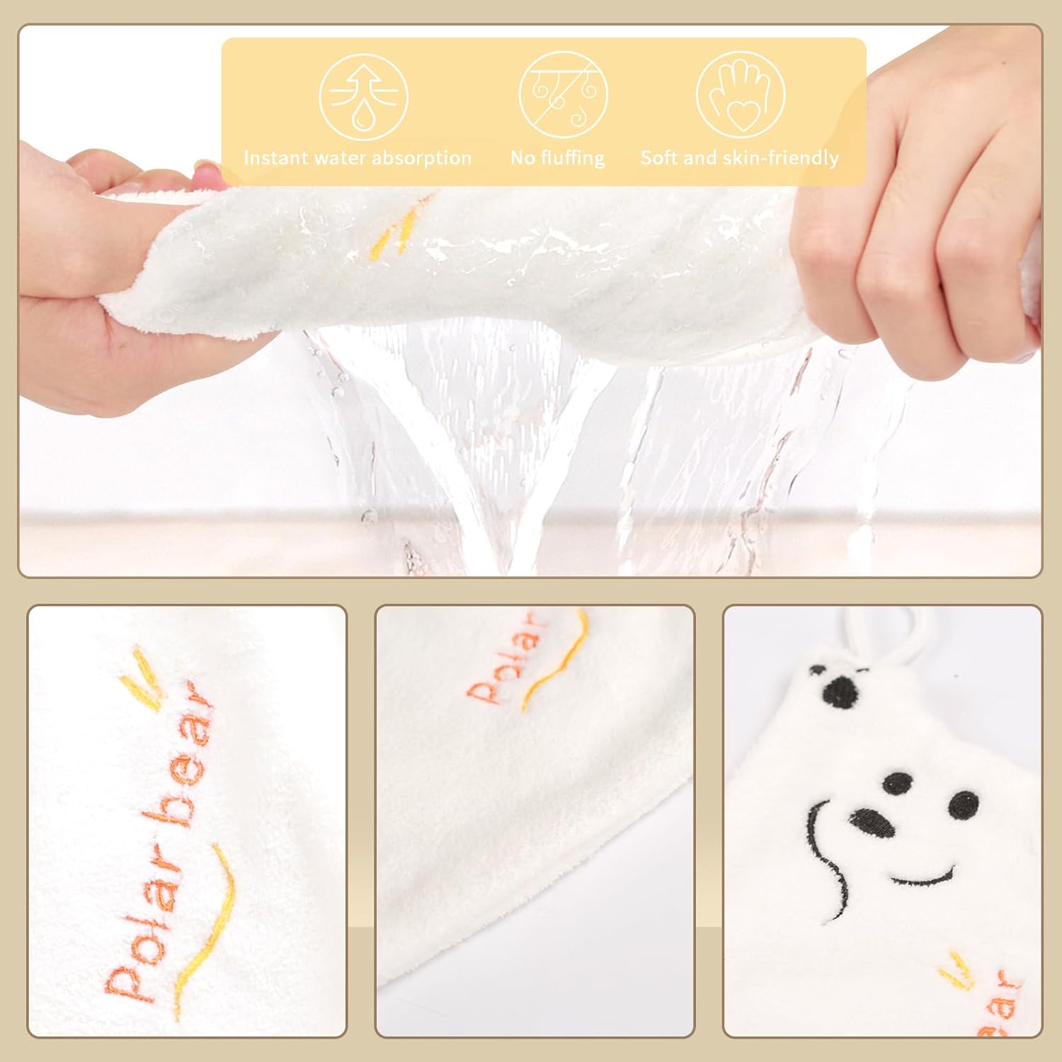 3-Pack Polar Bear Hand Towels for Kids