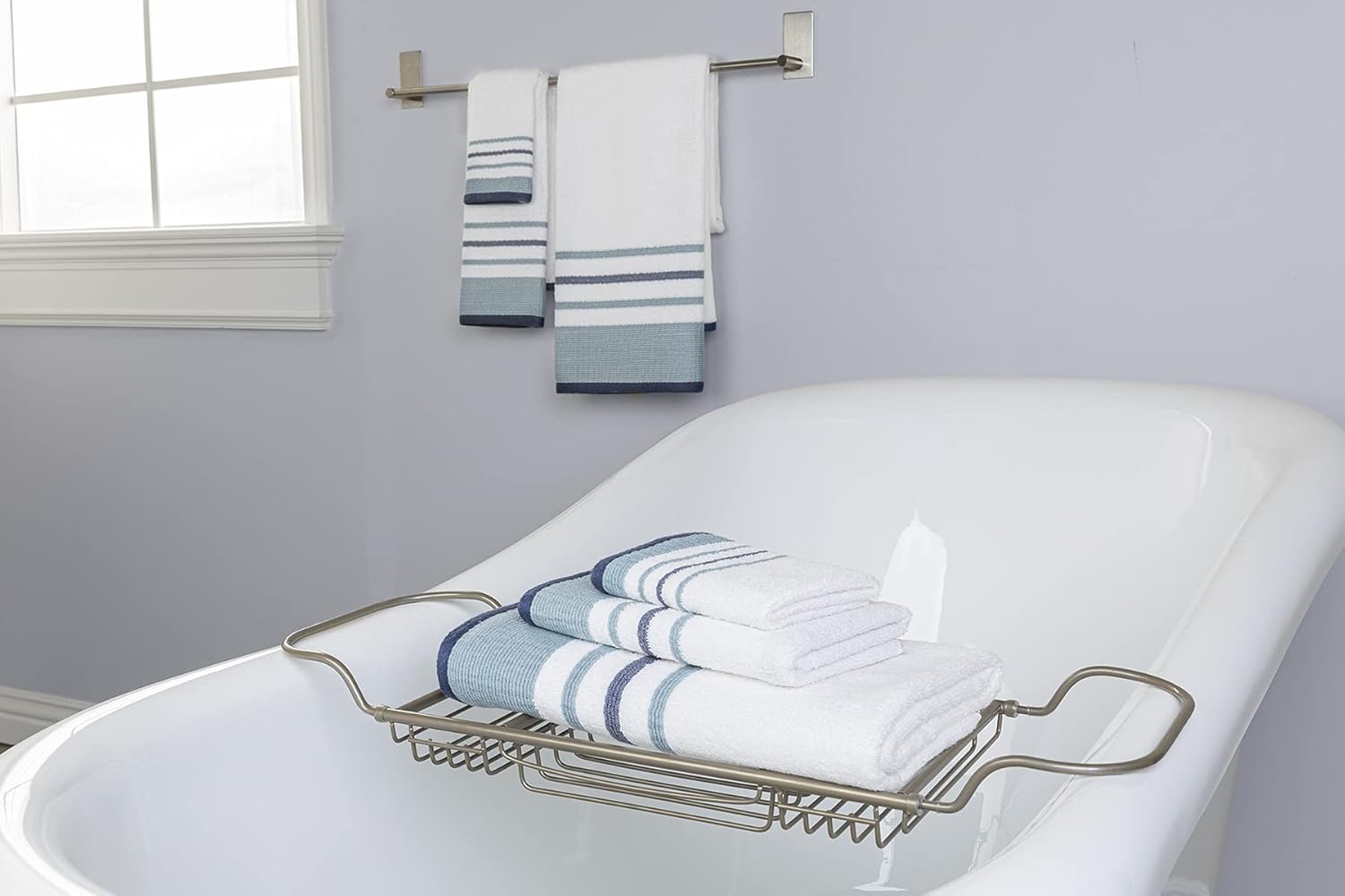 Elegant Waves Blue Stripe 6 Piece bath towel set