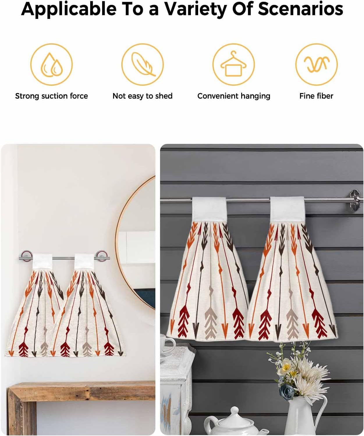 Retro Arrow-Printed Hand Towels Set - Hanging Linen for Kitchen Bathroom