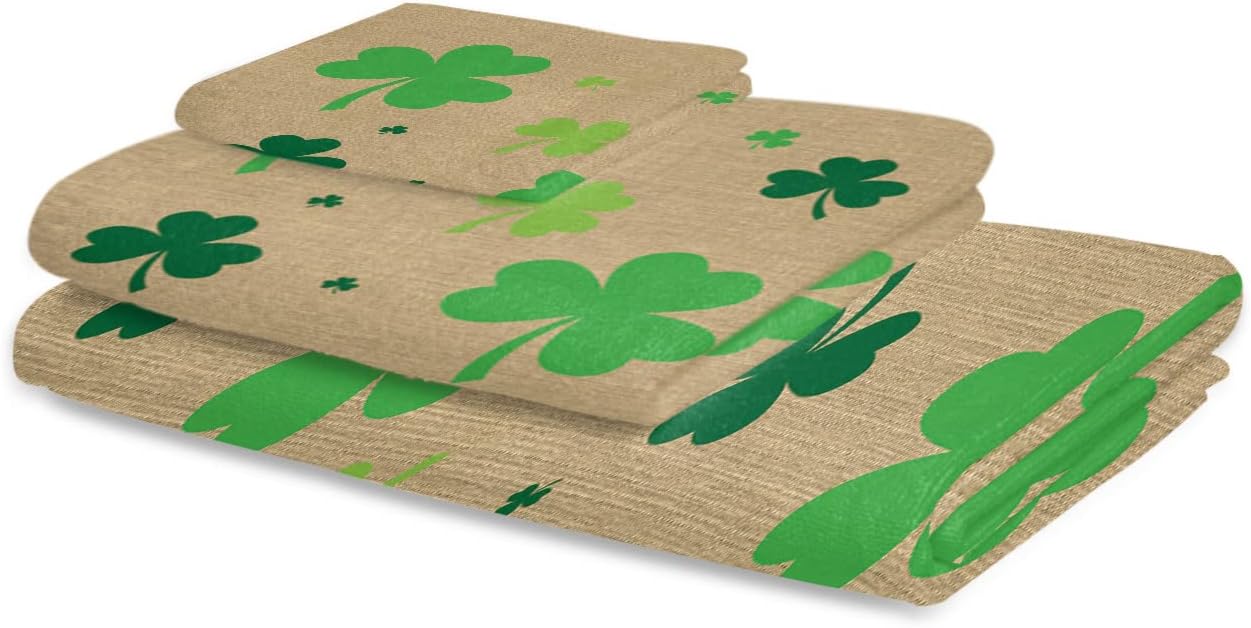 St Patricks Day 3-in-1 Bath Towels Set Linen Green Soft Absorbent for Bathroom Hotel Travel