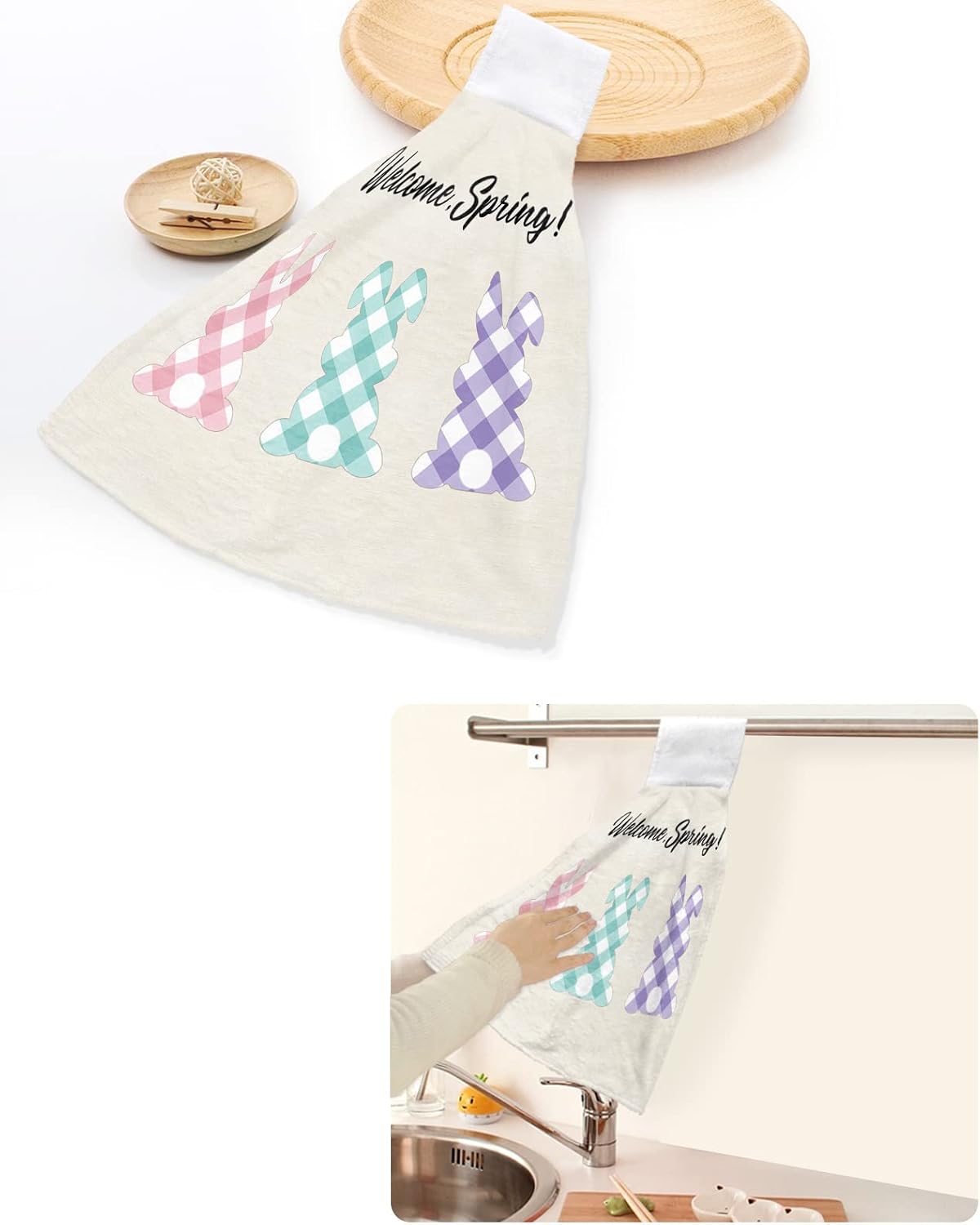 Easter Bunny Welcome Hand Towels 2-Piece Set Kitchen Bathroom Use