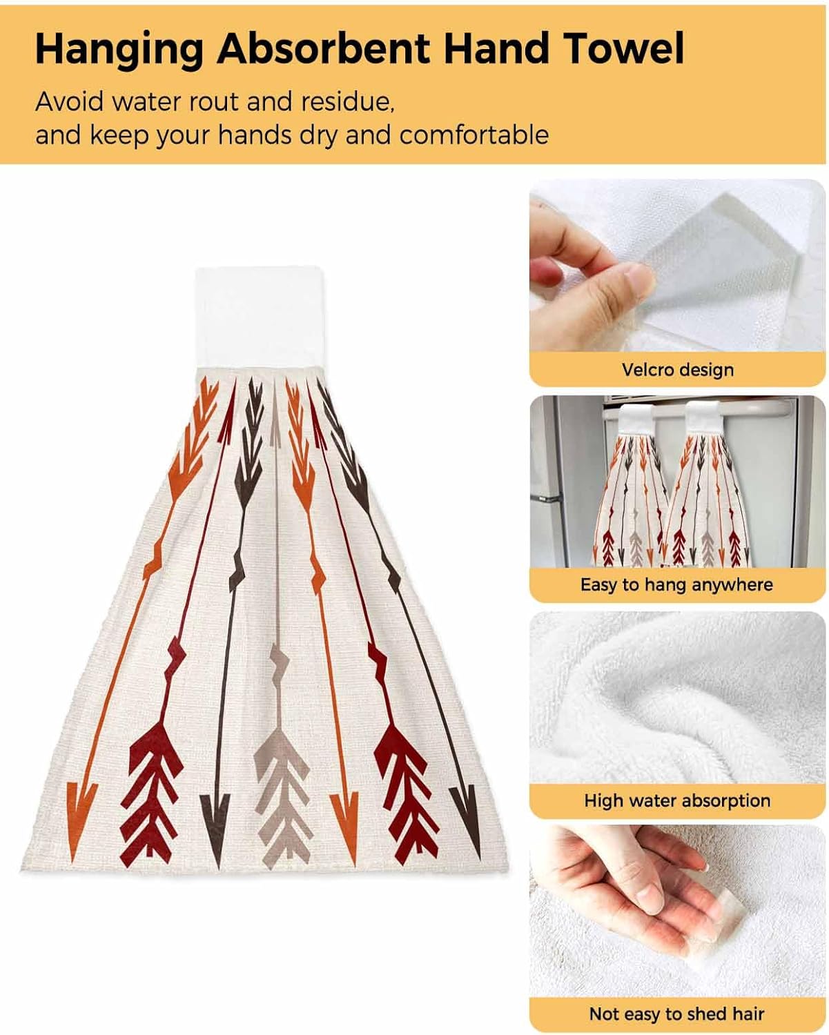 Retro Arrow-Printed Hand Towels Set - Hanging Linen for Kitchen Bathroom