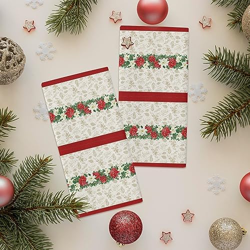 YOUNGKIDS Kitchen Towels Pack of 4 Poinsettia Design