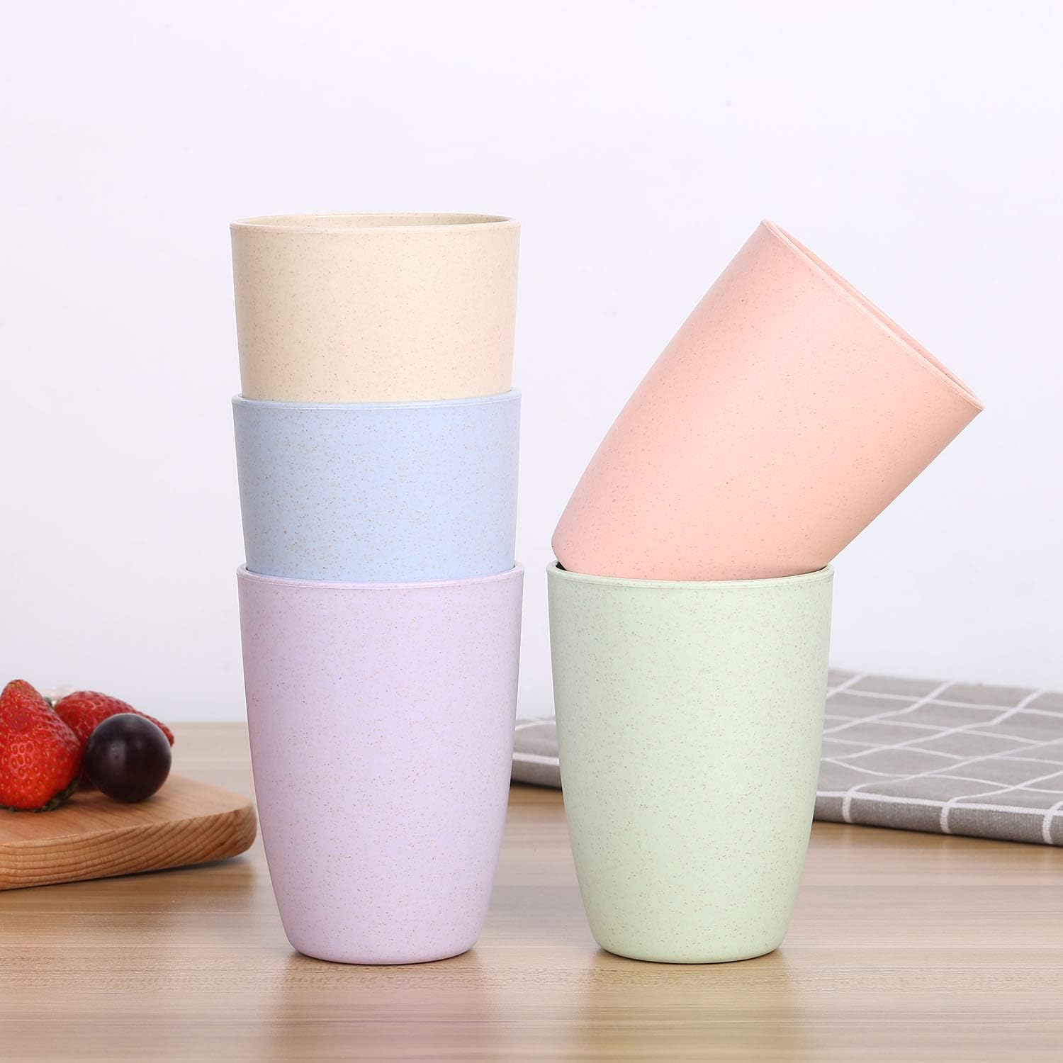 LuckyZone 12-Oz Wheat Straw Reusable Cup Set - Eco-Friendly BPA-Free Unbreakable