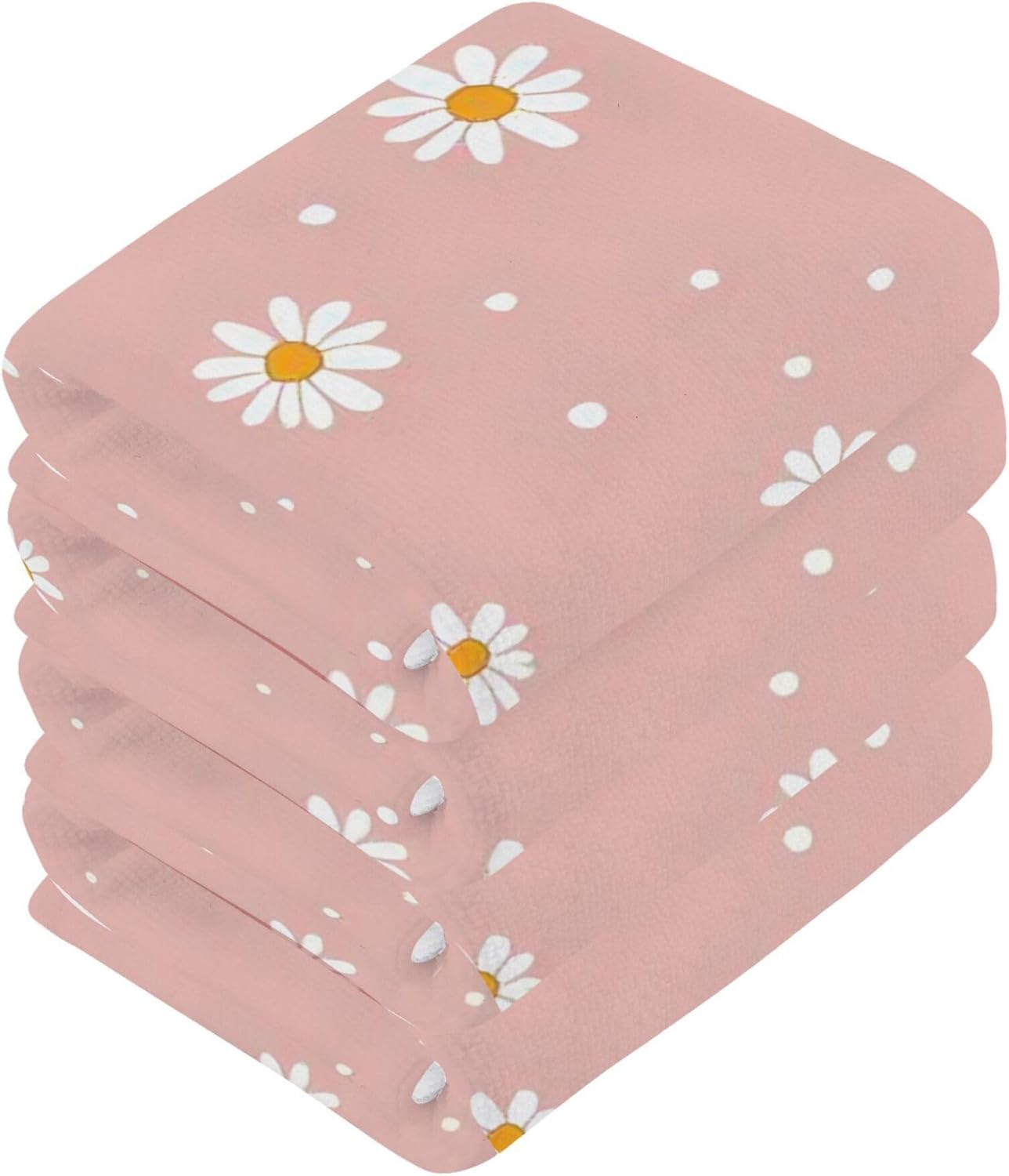 Xigua White Daisy Washcloths Set of 2 12x12 Inch Fast Drying Towels