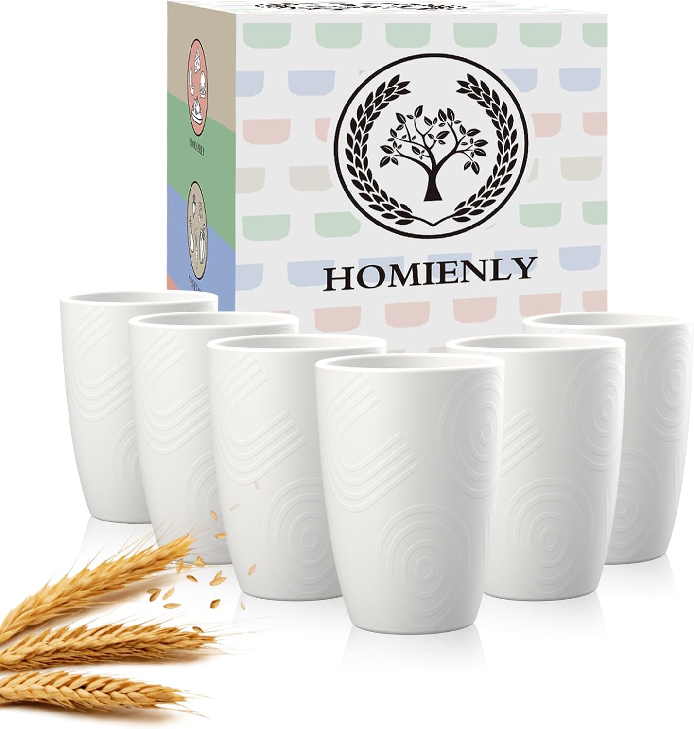 Homienly Reusable 12oz Wheat Straw Drinking Cups Set of 6 White