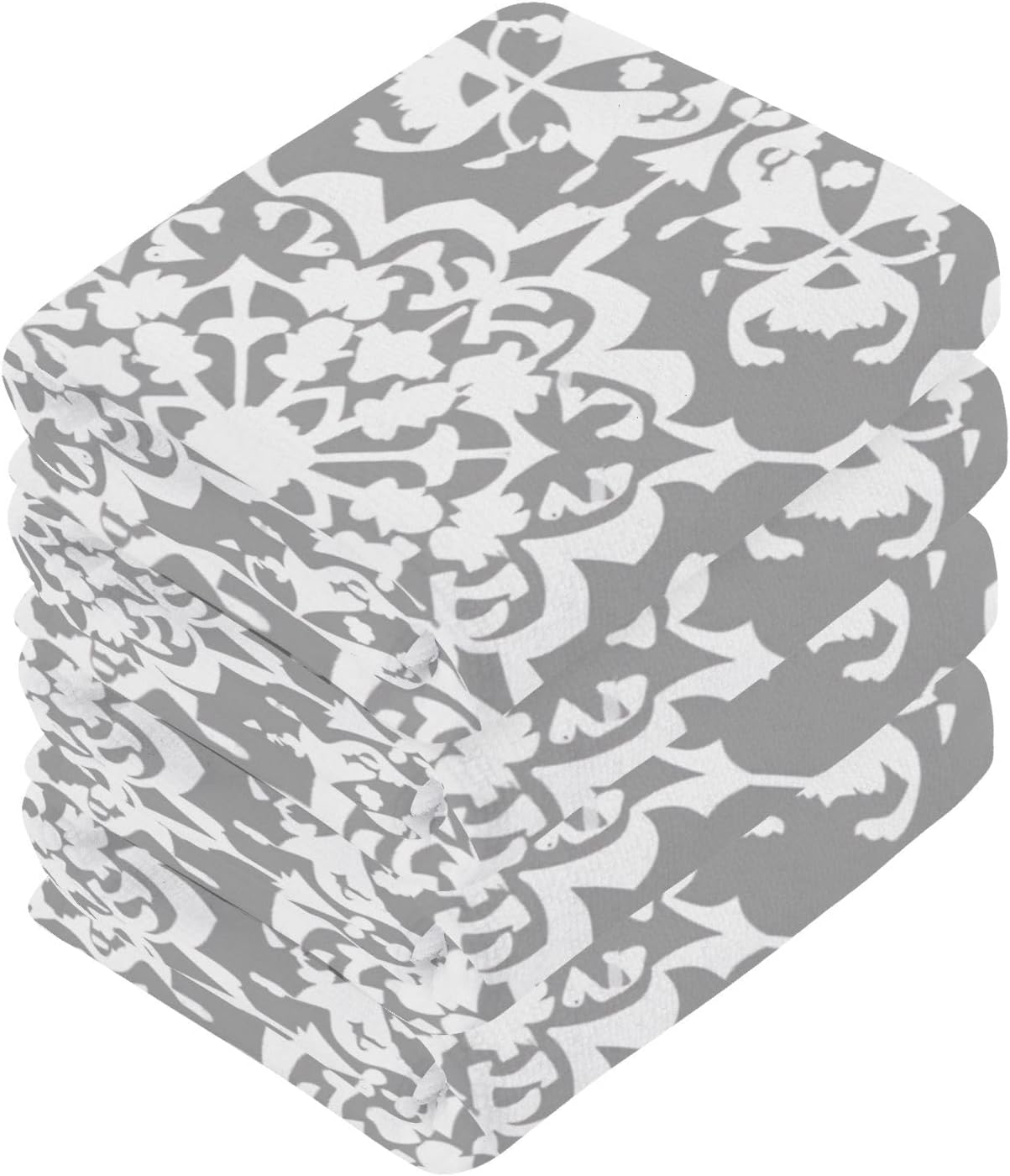 Kigai Grey Ornament Washcloths - Soft Absorbent 12x12-inch Premium Face Hand Towels