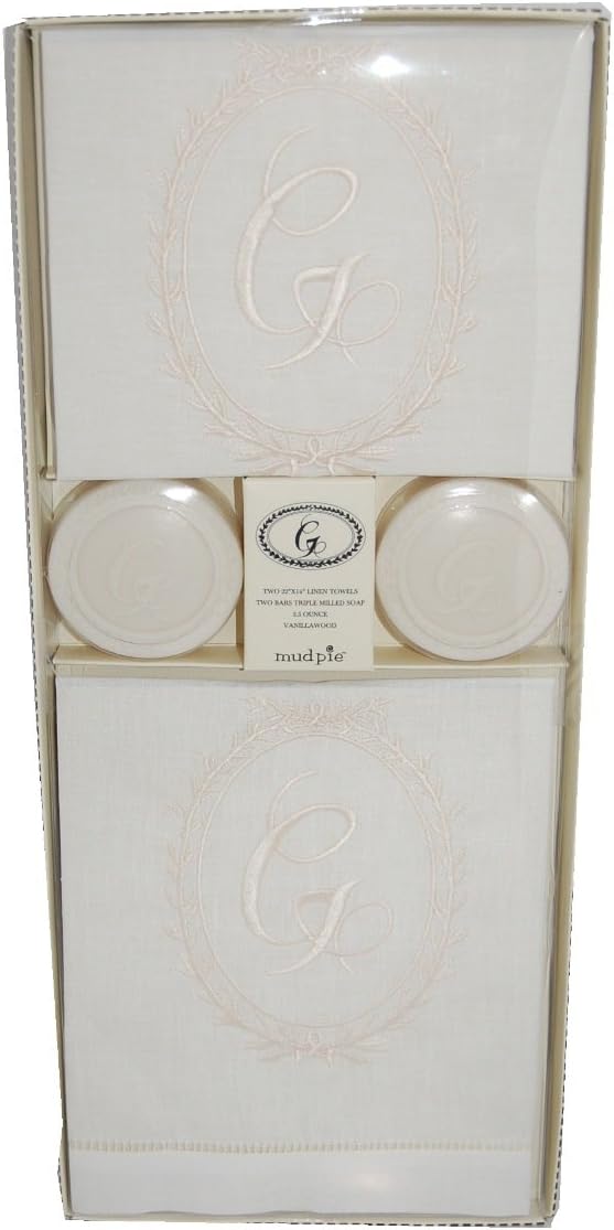 Mud Pie Initials Home Linen Towels and Round Soap Set