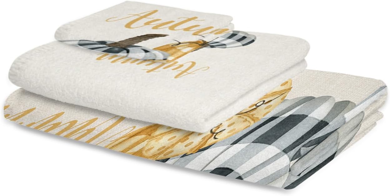 Fall pumpkin towel set with plaid leopard texture