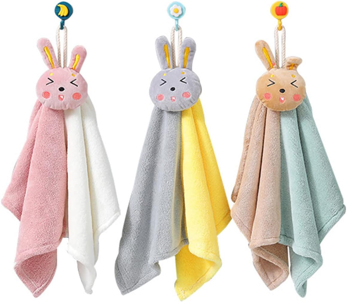 Ewanda 3 Pack Cute Rabbit Hand Towels with Hanging Loop 1