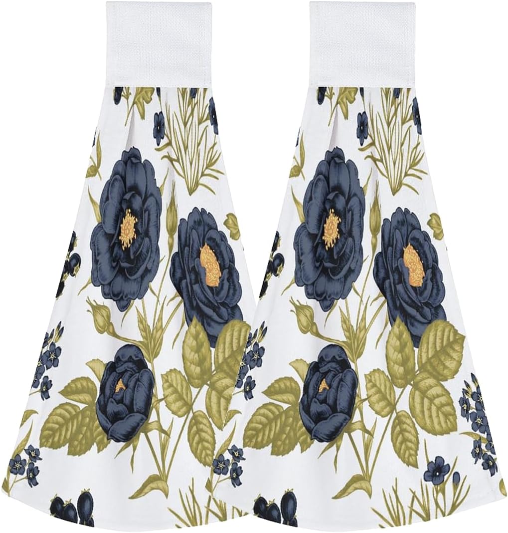 Green Leaves Kitchen Hanging Hand Towels Set 12x17 in