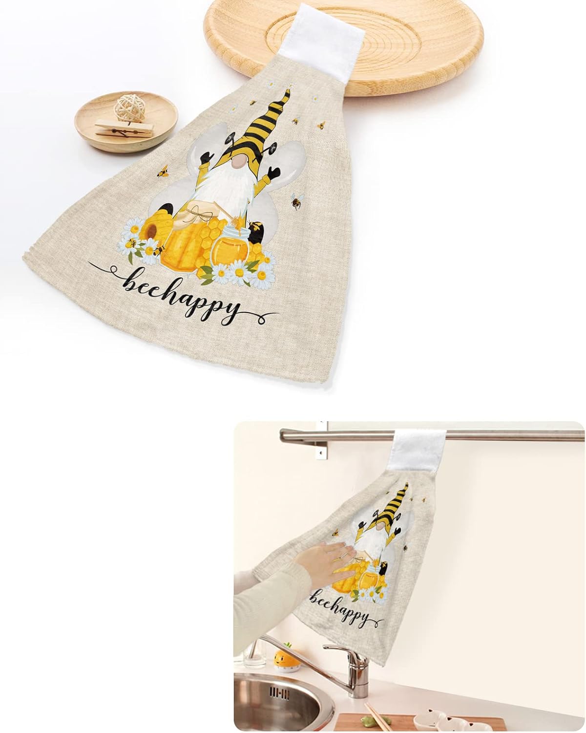 Durable Hanging Loop Towels with Bees Gnomes Design Set of 2