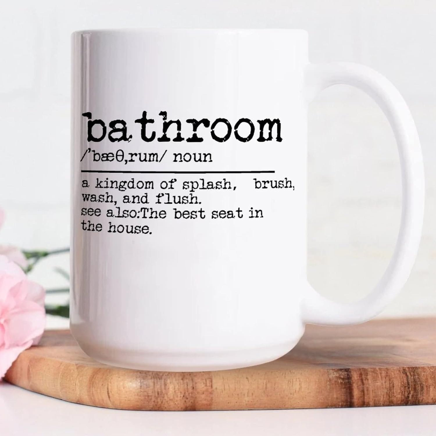15oz White Ceramic Coffee Mug with bathroom-themed dictionary