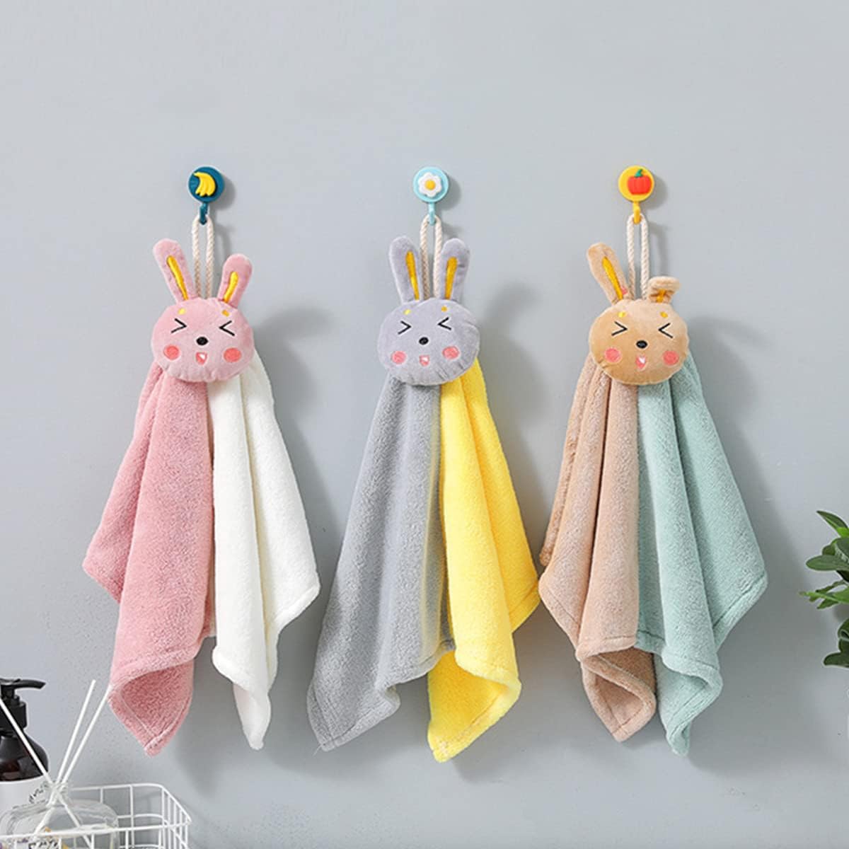 Ewanda 3 Pack Cute Rabbit Hand Towels with Hanging Loop 1
