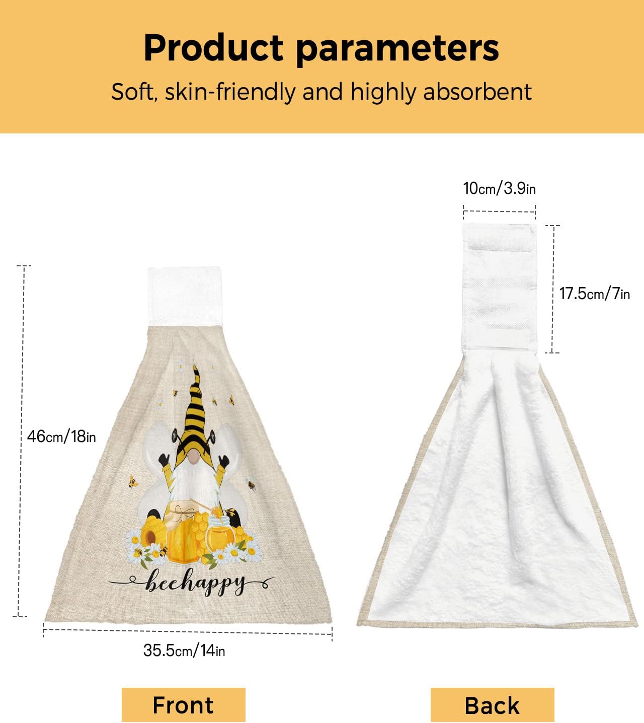 Durable Hanging Loop Towels with Bees Gnomes Design Set of 2