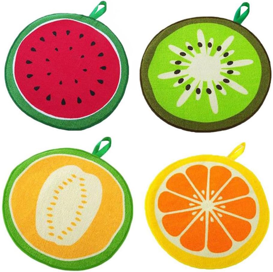 AKOAK Cartoon Fruit Pattern Hand Towels Pack of 4