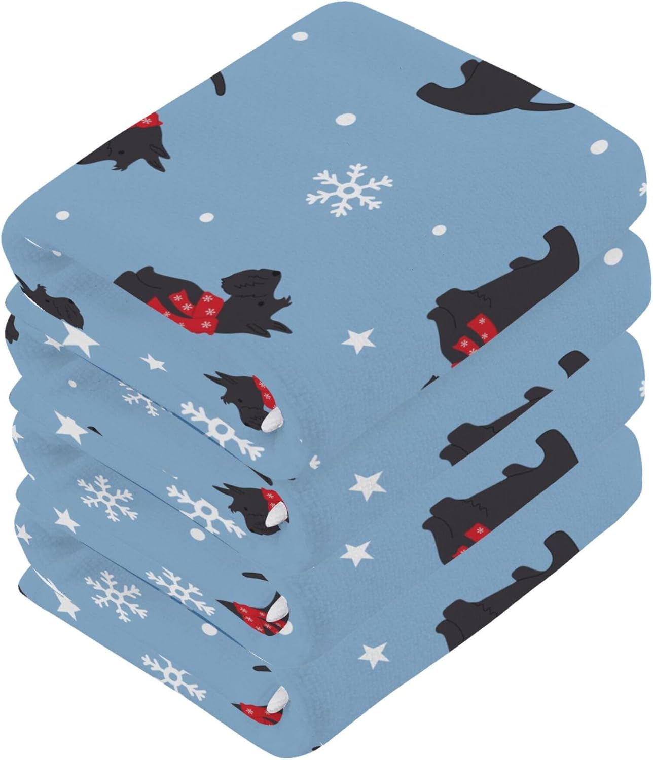Xigua Christmas Scottish Terrier Washcloth Set for Pets Humans