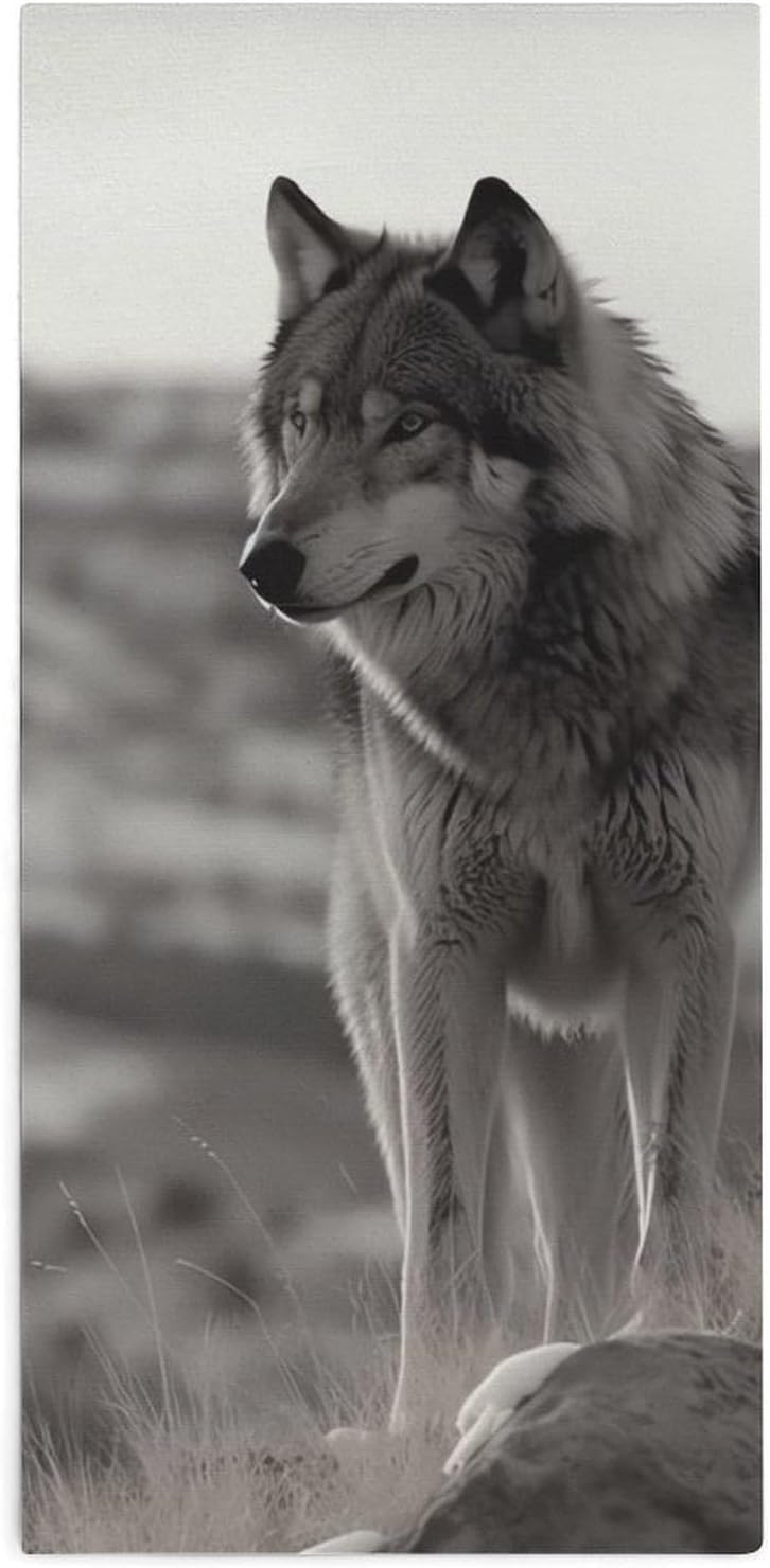 Wolf On The Grass Soft Thick Beach Towel Portable
