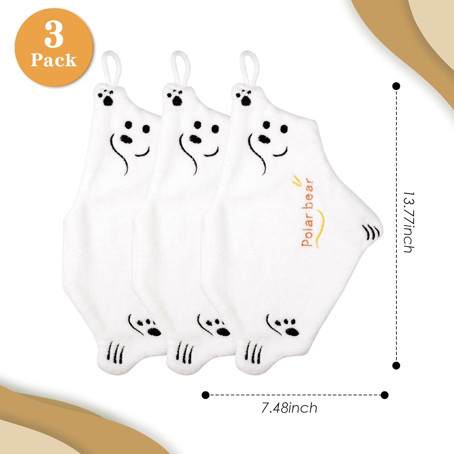 3-Pack Polar Bear Hand Towels for Kids