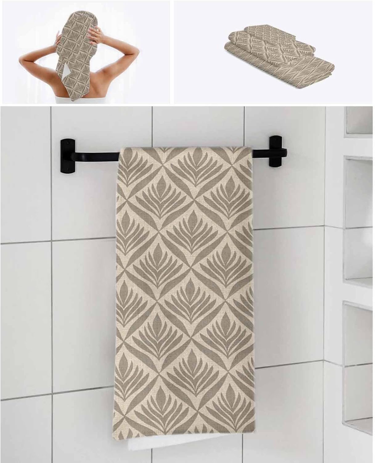 Chees D Zone - Retro Leaves Bath Towel Set Antibacterial Soft Durable