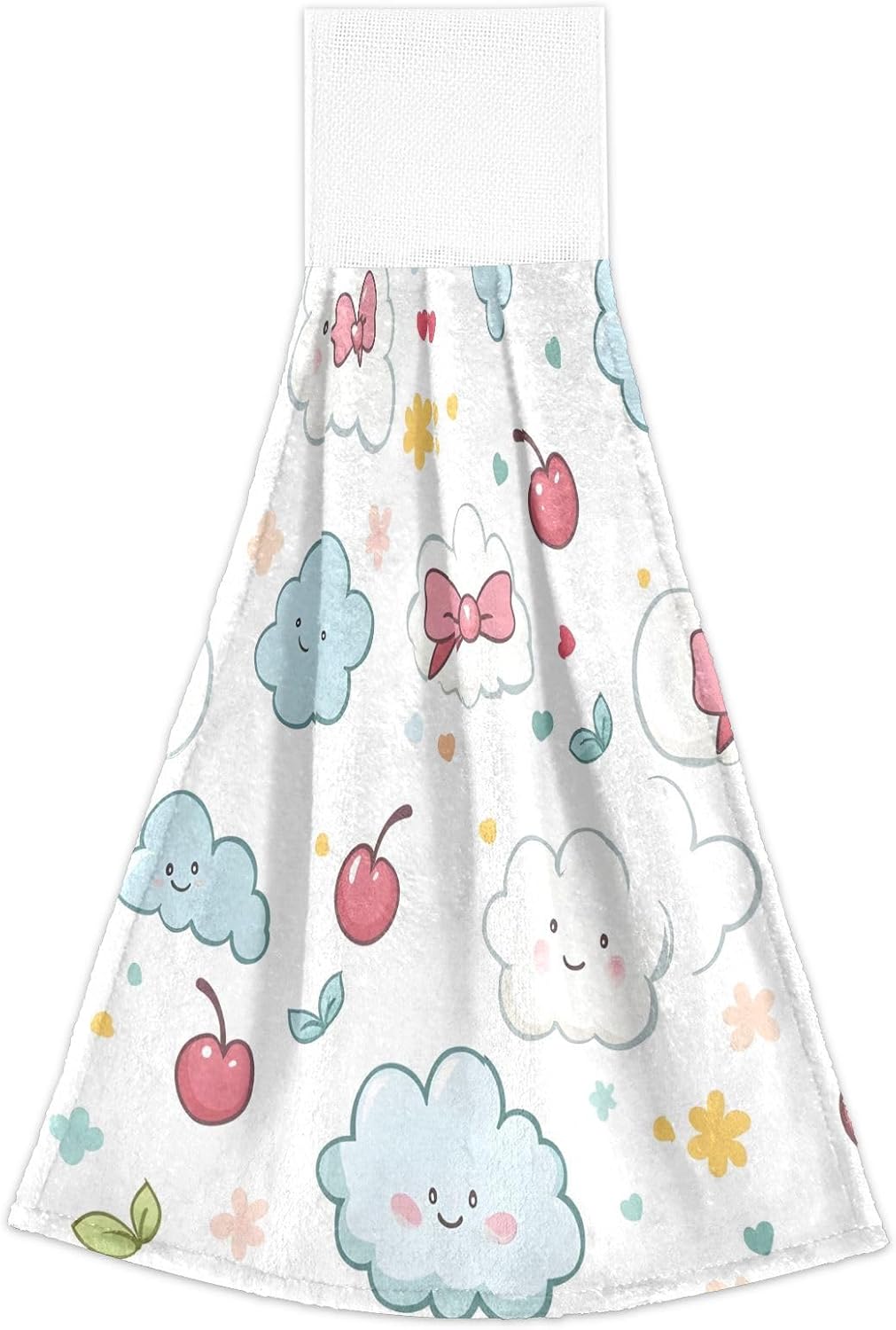 Kawaii Pastel Cloud Hand Towel Set of 2 with Hanging Loop