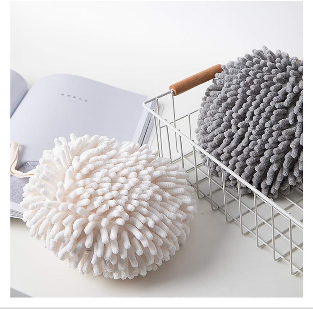 Soft Absorbent Chenille Hand Towels Set of Two White and Grey