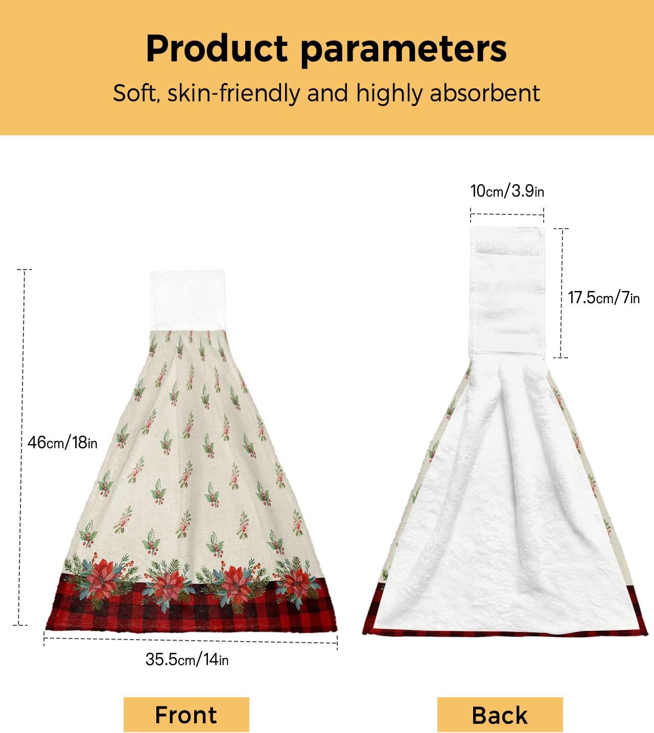 Chucoco Hanging Tie Towel 1-Piece kitchen hand towel Reusable Red Christmas