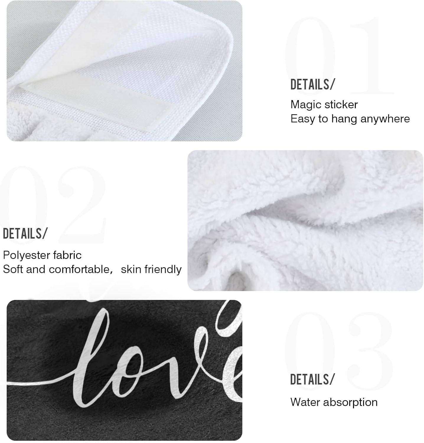 Oarencol Kitchen Towels Black Kitchen Hand Towels with Loop Absorbent 12x17inx2