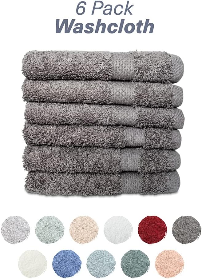 Hencely Premium 6-Pack 12x12 Washcloths