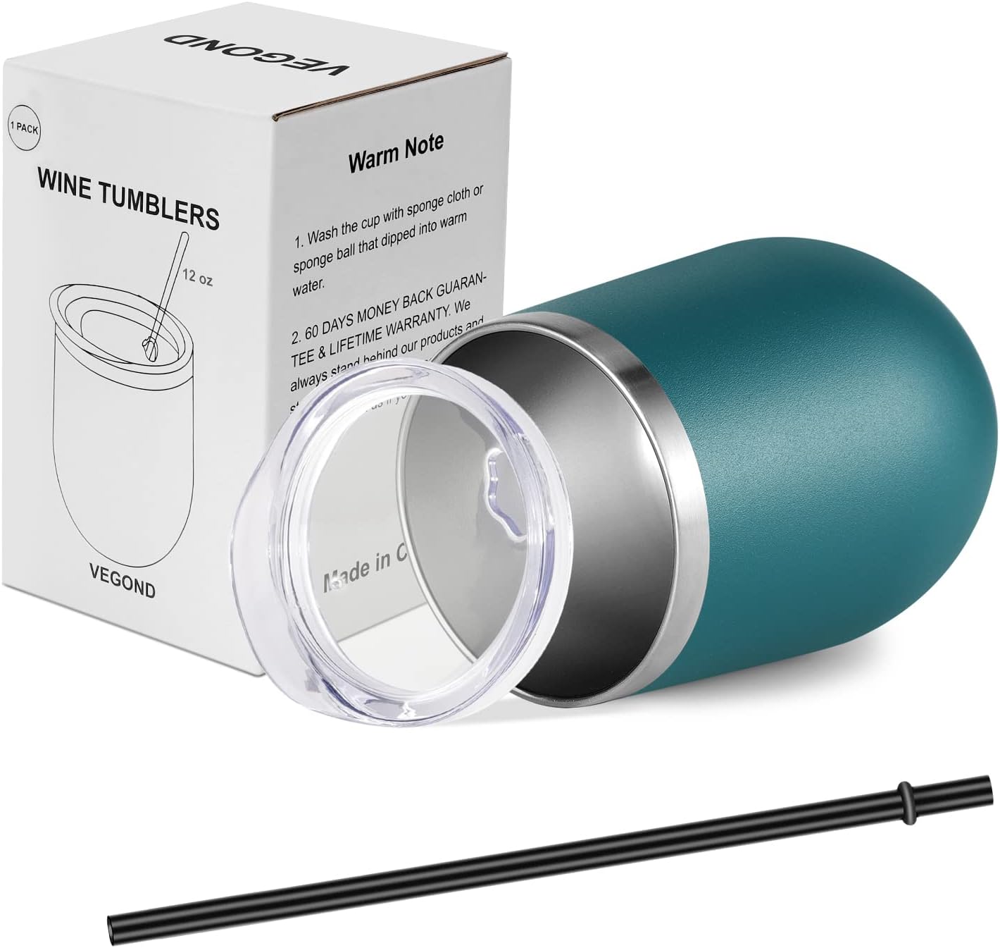 VEGOND Double Wall Stainless Steel Wine Tumbler with Lid and Straw
