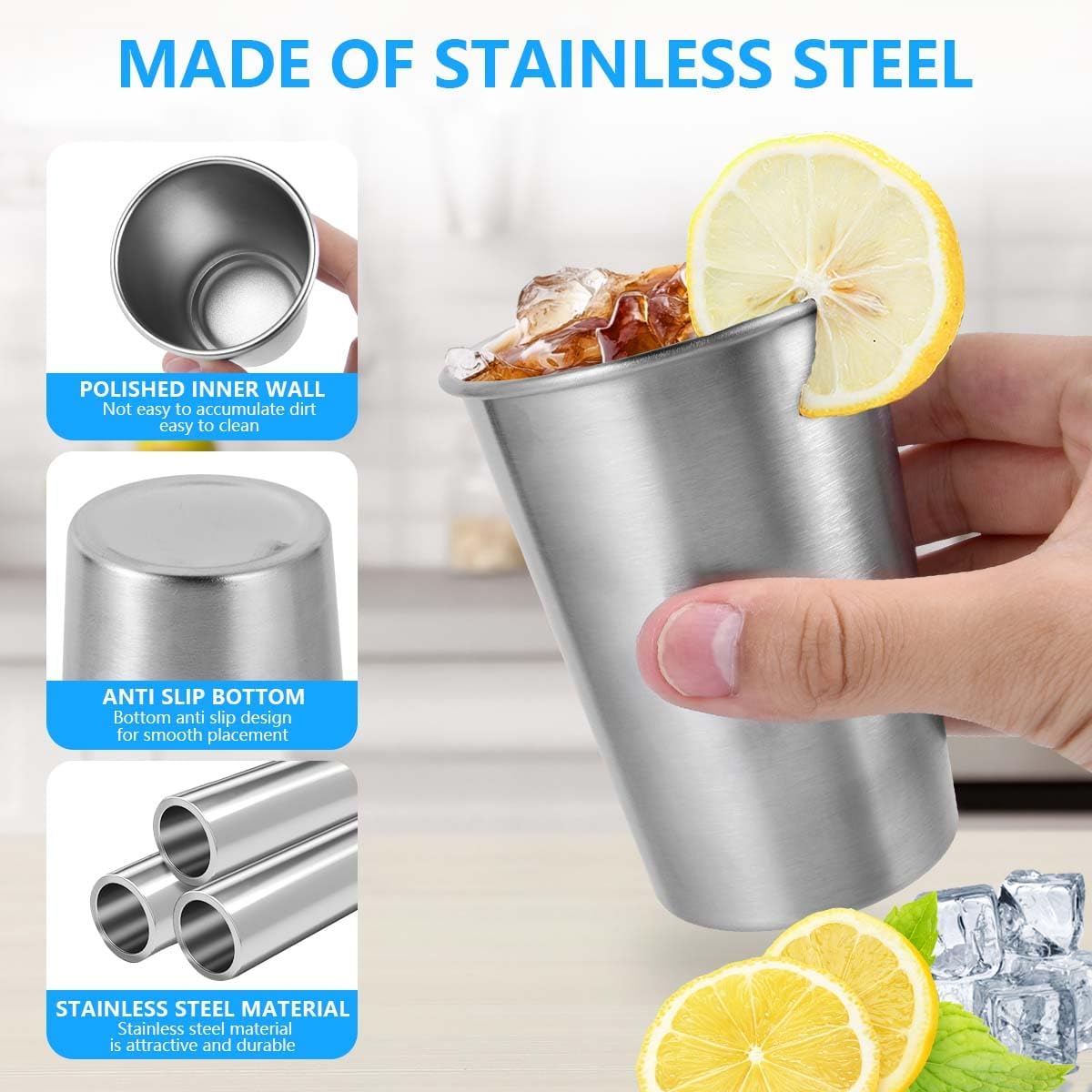 5Pack 12oz Stainless Steel Pint Cups