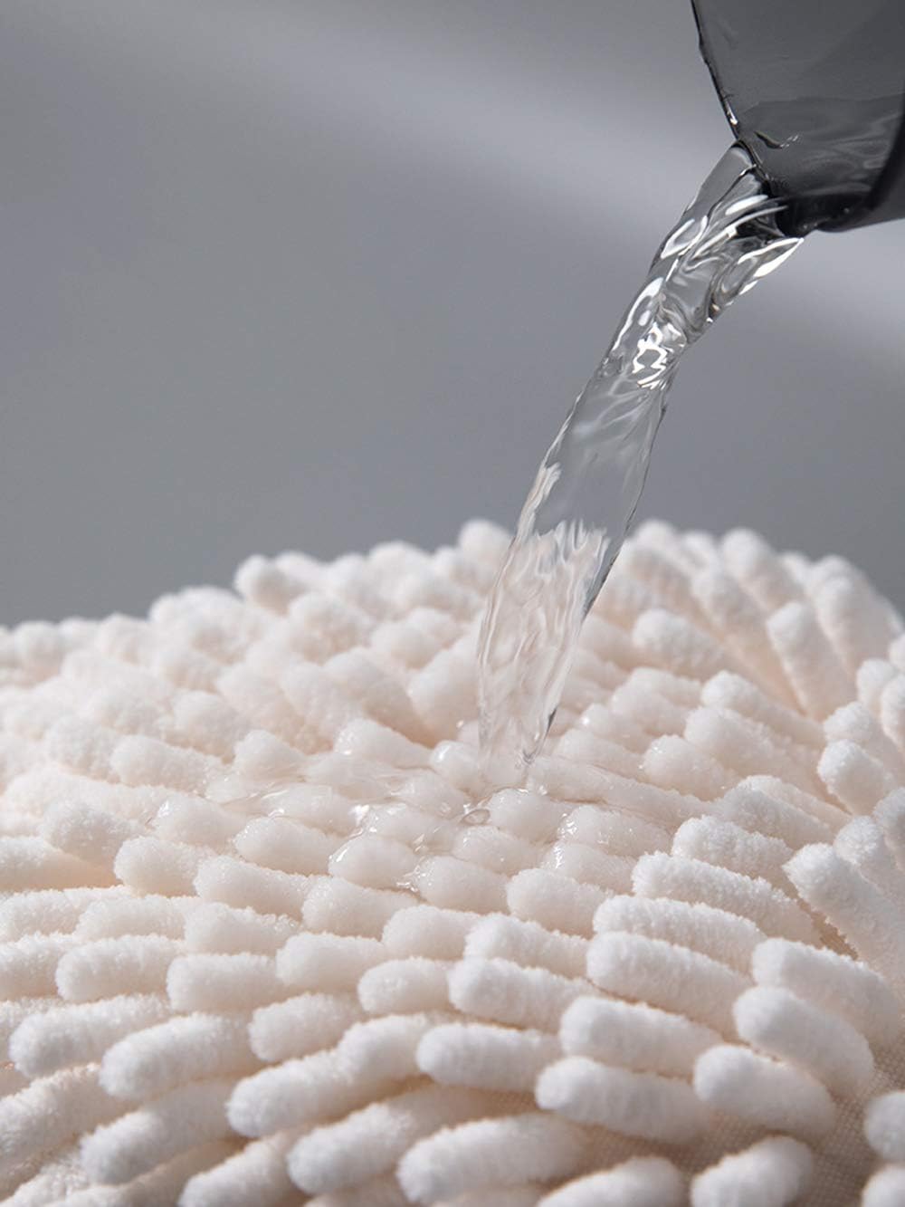 Soft Absorbent Chenille Hand Towels Set of Two White and Grey
