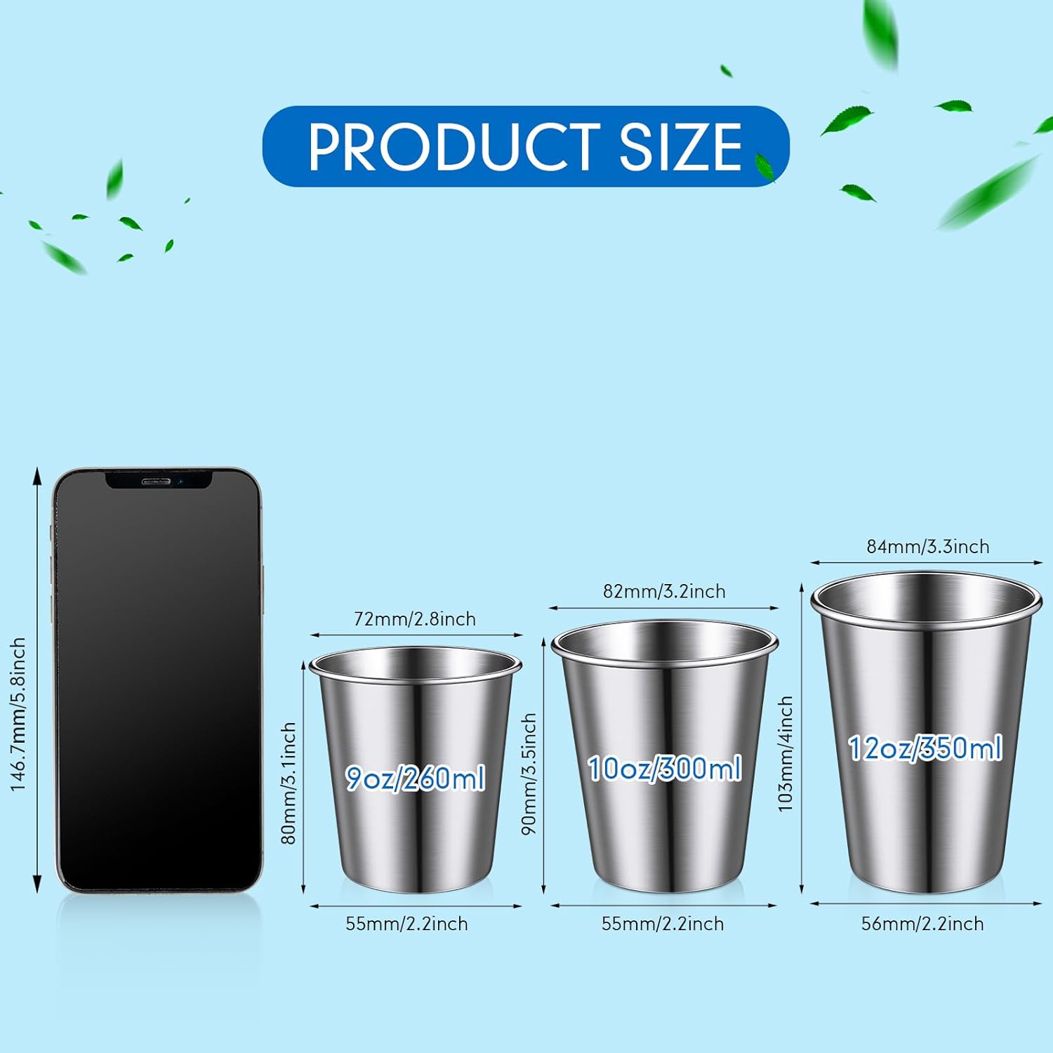 Baderke 16-Piece Stackable Stainless Steel Cups for Kids Adults
