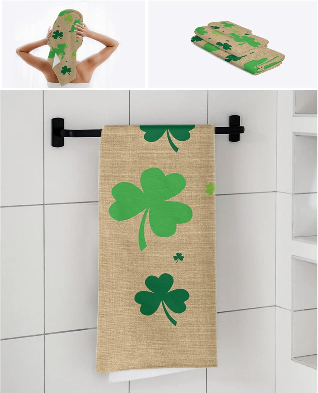 St Patricks Day 3-in-1 Bath Towels Set Linen Green Soft Absorbent for Bathroom Hotel Travel