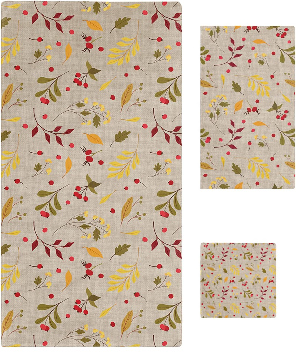 3-Piece Autumn Leaves and Berry Bath Towels Set