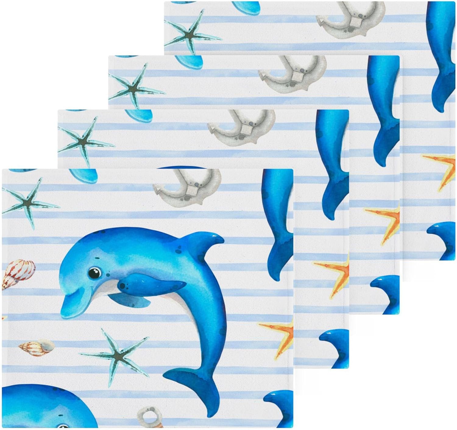 Xigua Cute Dolphin Washcloths Set of 2 12x12 Inch